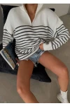 Yakası Fermuarlı Çizgili Triko