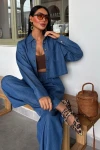 Denim Gömlek Plazzo Pantolon Takım