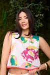 Desen 2li Crop Pantolon Takım İthal Poplin Kumaş