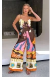 Desenli Crop & Pantalon Takım