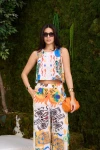Güneş Desen 2li Crop Pantolon Takım İthal Poplin Kumaş