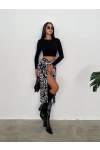 Kristal Kumaş Yırtmaçlı Etek