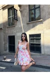 Çiçek Desenli Balon Mini Elbise