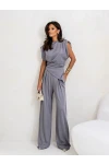 Dalgıç Kumaş Pantalon Bluz Takım Gri
