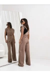 Dalgıç Kumaş Pantalon Bluz Takım Kahverengi