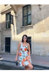 Desenli Balon Mini Elbise