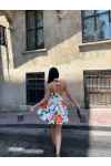 Desenli Balon Mini Elbise