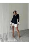 Fırfır Detaylı Drapeli Mini Elbise Siyah