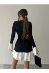 Fırfır Detaylı Drapeli Mini Elbise Siyah