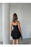 Gloplu Fırfır Detay Mini Elbise Siyah