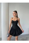 Gloplu Fırfır Detay Mini Elbise Siyah