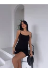 İnce Askılı Sandy Büzgülü Elbise Siyah