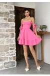 İp Askılı Bağlamalı Atlas Elbise Pembe
