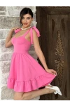 İp Askılı Bağlamalı Atlas Elbise Pembe