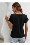 Kısa Kollu Asimetrik Kesim Bel Büzgü Düğüm Detay Viskon Bluz