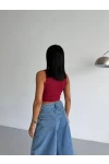Kaşkorse Crop Bluz Bordo