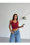 Kaşkorse Crop Bluz Bordo