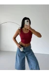 Kaşkorse Crop Bluz Bordo