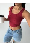 Kaşkorse Crop Bluz Bordo