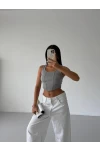 Kaşkorse Crop Bluz Gri