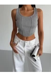 Kaşkorse Crop Bluz Gri