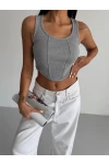 Kaşkorse Crop Bluz Gri