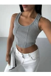 Kaşkorse Crop Bluz Gri