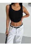 Kaşkorse Crop Bluz Siyah