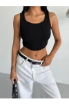 Kaşkorse Crop Bluz Siyah
