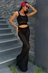 Kayla Dantel Desenli Crop Takım Siyah