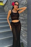 Kayla Dantel Desenli Crop Takım Siyah