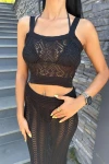 Kayla Dantel Desenli Crop Takım Siyah