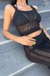 Kayla Dantel Desenli Crop Takım Siyah