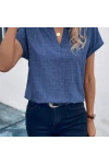 Kısa Kollu Hakim Yaka Sofya Bluz Lacivert
