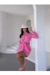 Müslin Kumaş Bluz ve Şort Takım Pembe