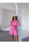 Müslin Kumaş Bluz ve Şort Takım Pembe