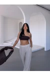 Müslin Kumaş Bol Paça Pantalon Ekru