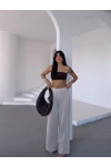 Müslin Kumaş Bol Paça Pantalon Ekru