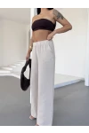 Müslin Kumaş Bol Paça Pantalon Ekru