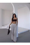 Müslin Kumaş Bol Paça Pantalon Ekru