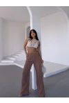 Müslin Kumaş Bol Paça Pantalon Kahverengi