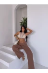 Müslin Kumaş Bol Paça Pantalon Kahverengi