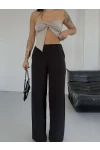Müslin Kumaş Bol Paça Pantalon Siyah
