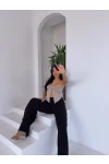 Müslin Kumaş Bol Paça Pantalon Siyah