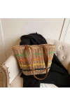 NWC-1017 Şeritli Camel Hasır Çanta