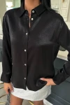 Pırıltılı Kumaş Premium Saten Gömlek Siyah