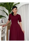 Pliseli Midi Elbise Bordo