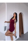 Sandy Büzgülü Elbise Bordo