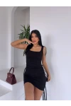 Sandy Büzgülü Elbise Siyah