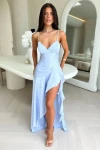Saten Gizli Fermuar Pile Detay Maxi Boy Elbise